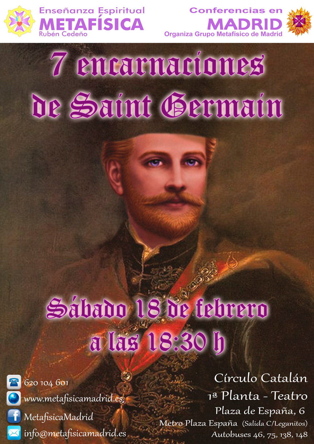 conferencia 7 encarnaciones saint germain 18 febrero 2017 18:30h ciruclo catalan grupo metafisico de madrid