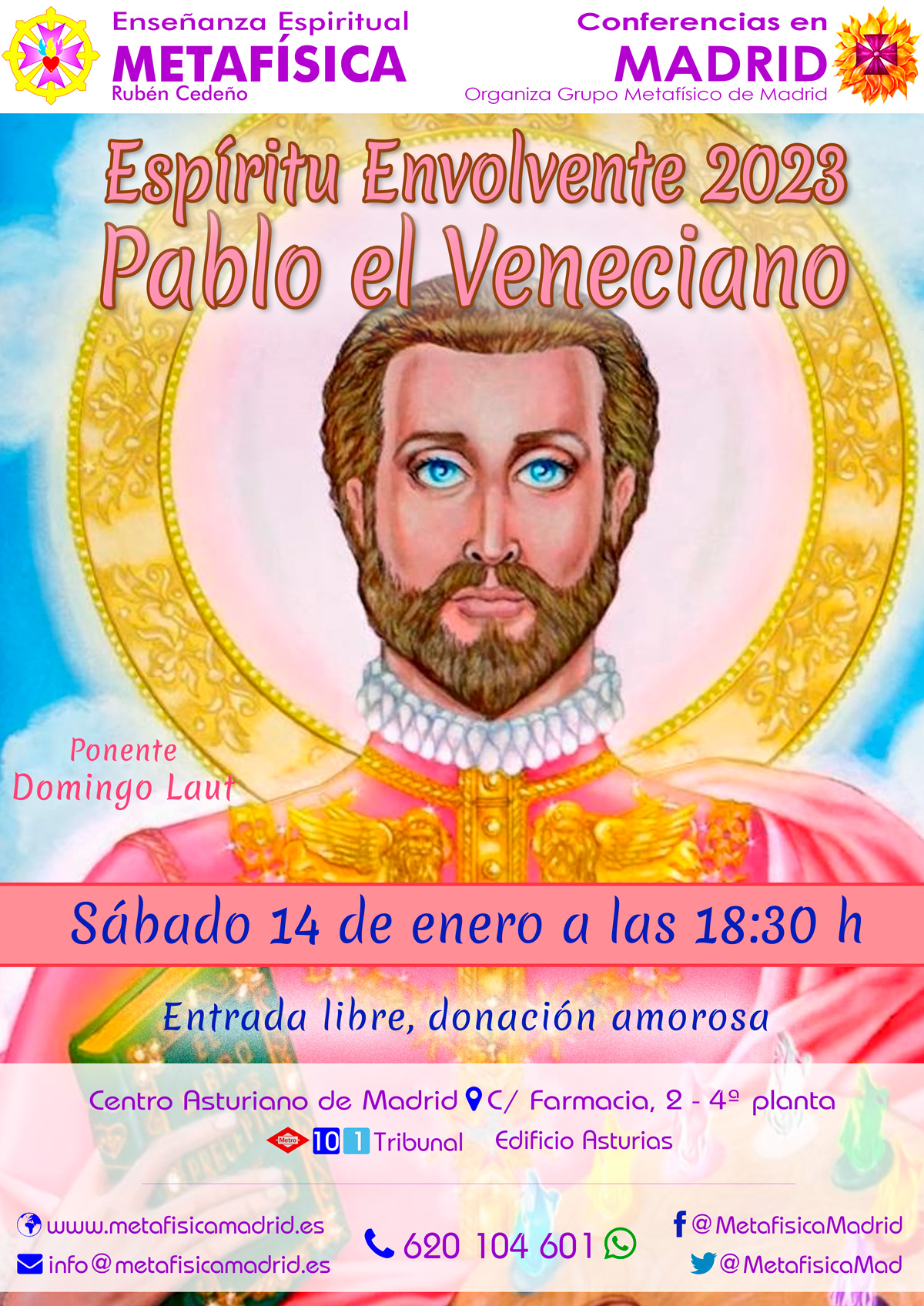 conferencia espiritu envolvente 2023 pablo el veneciano 14 enero 2023 18 30 horas centro asturiano grupo metafisica madrid