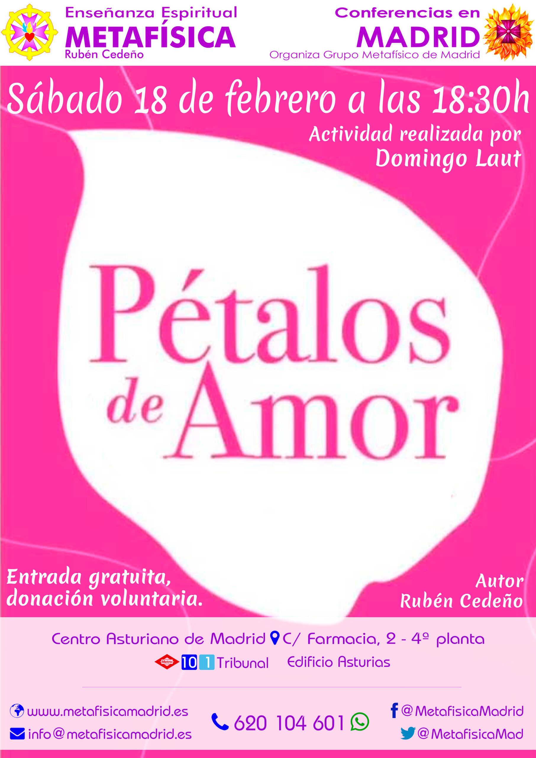 conferencia petalos de amor sabado 18 febrero 2023 18 30 horas centro asturiano grupo metafisica madrid