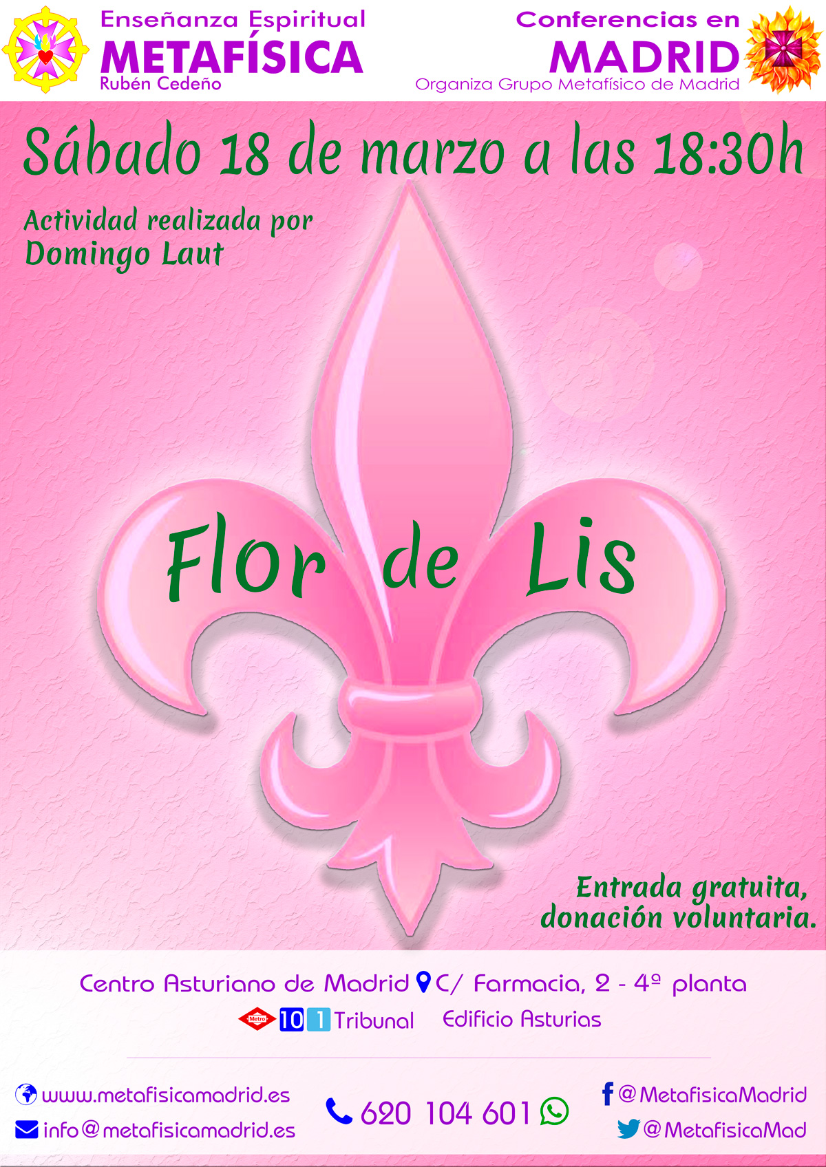 conferencia flor de lis sabado 18 marzo 2023 18 30 horas centro asturiano grupo metafisica madrid