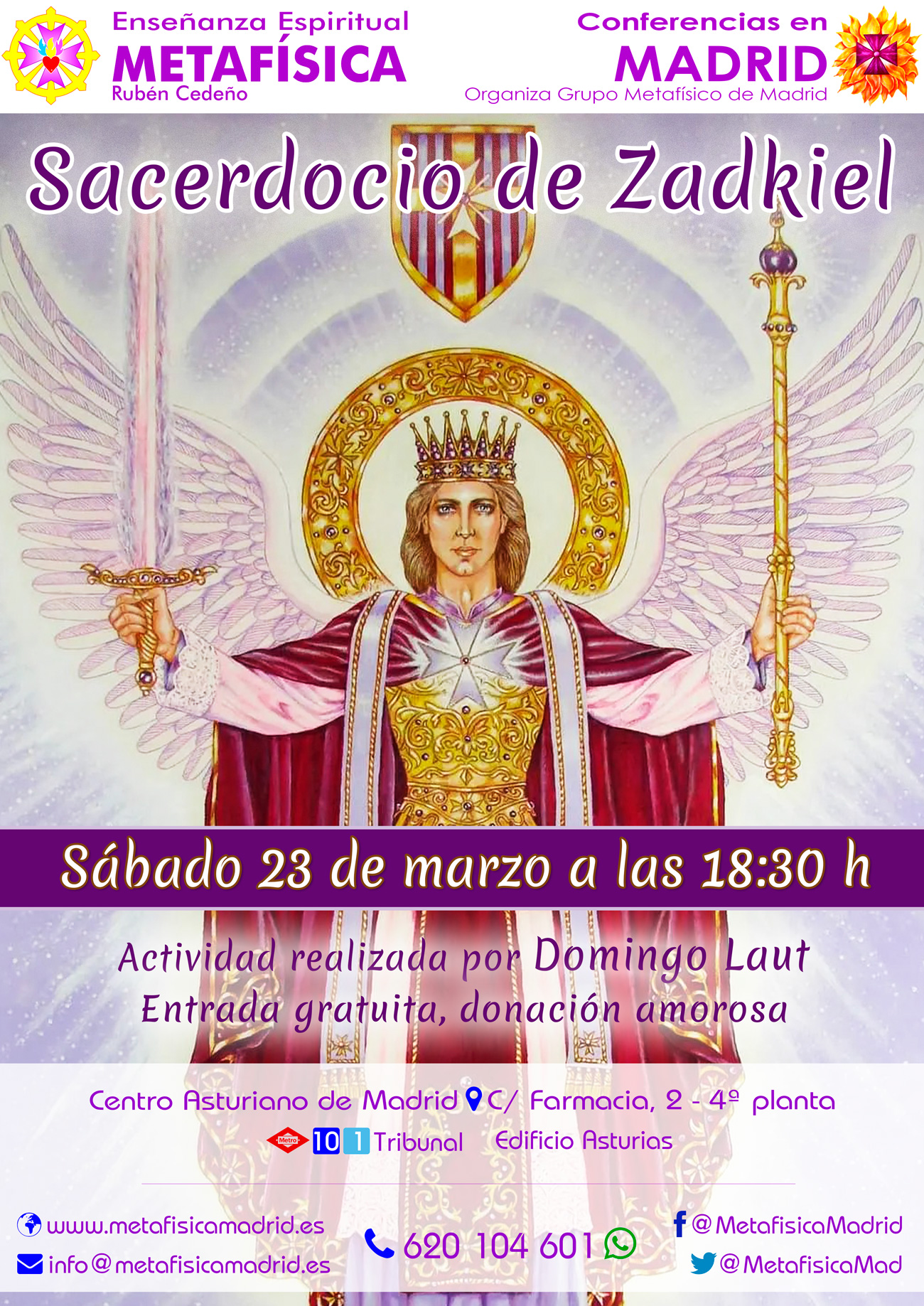 conferencia sacerdocio de zadkiel 23 marzo 2024 18 30 horas centro asturiano grupo metafisica madrid